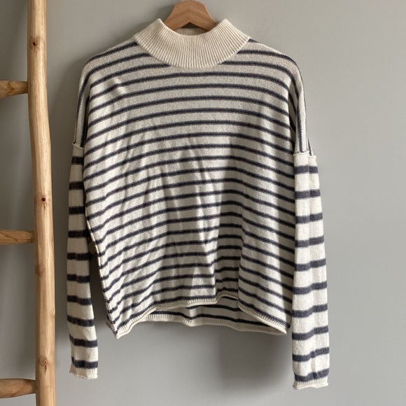 Madewell mockneck cropped stripe sweater Sz medium - Picture 2 of 6